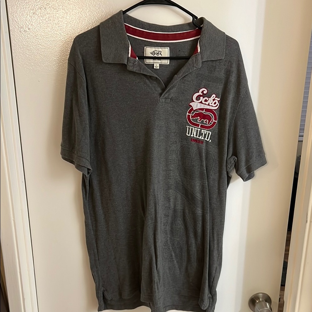🔥Charcoal Ecko unltd Y2K polo Shirt with burgundy Accents and Logo